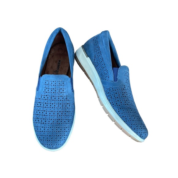 Walking Cradles Shoes - WALKING CRADLES Womens Blue Orleans Wedge Slip On Leather Sneakers Size 8.5 M